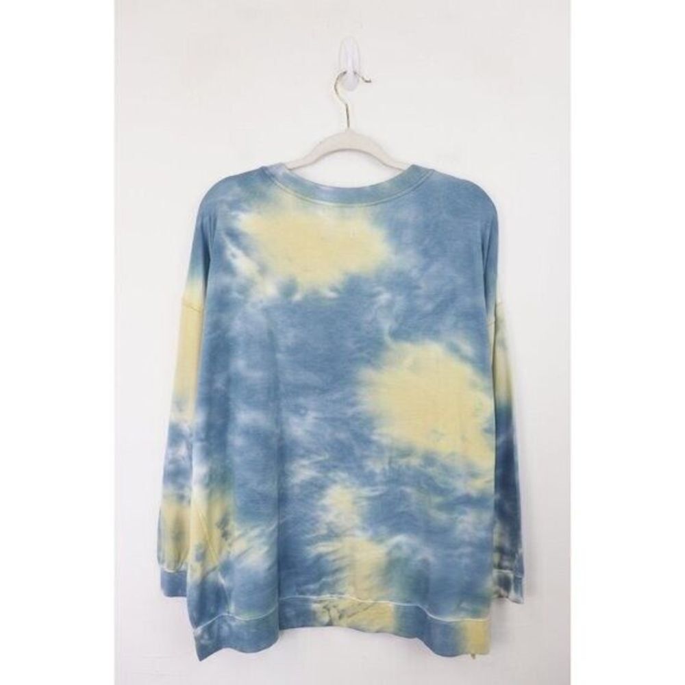 Found Sweatshirt L Blue Yellow Women's Crewneck Pullover Moon Tie Dye Cozy EUC - Picture 4 of 5